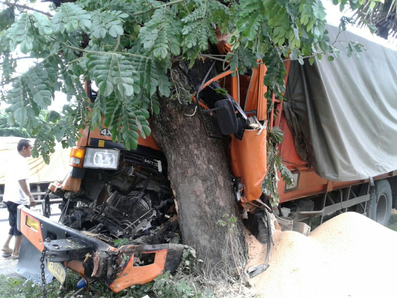 Sopir Ngantuk, Truck Gandeng Hantam Pohon

